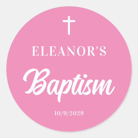 Roze Meisje Doop Ronde Sticker (Voorkant)