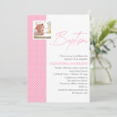 Roze Meisje Doop Uitnodigen met Foto & Polka Dots Kaart (Staand voorkant)