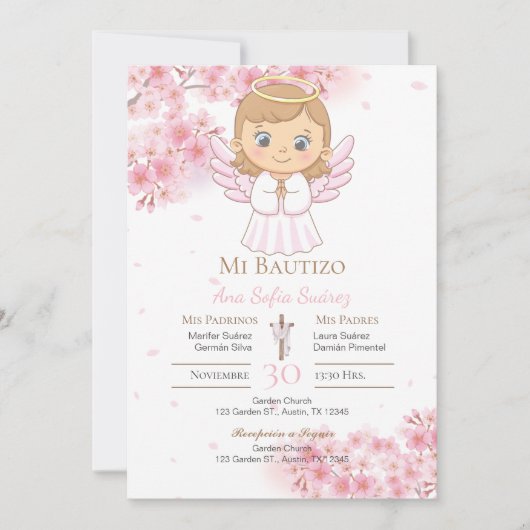 Roze meisje doop uitnodiging (Voorkant)