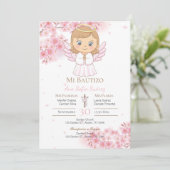 Roze meisje doop uitnodiging (Staand voorkant)