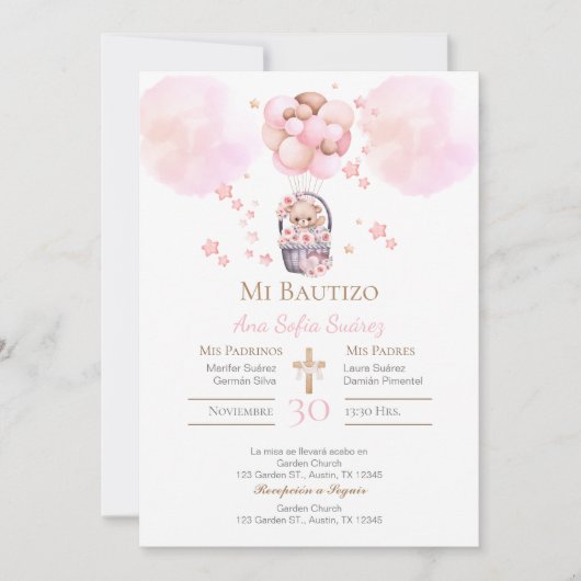 Roze meisje doop uitnodiging (Voorkant)