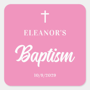 Roze Meisje Doop Vierkante Sticker