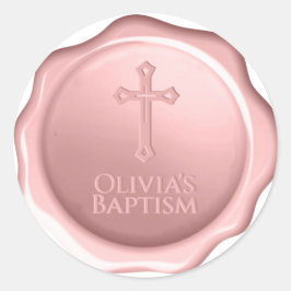 Roze Meisje Doop Was Lakzegel Stof Roze Kruis & Na Ronde Sticker