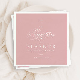 Roze Meisje Elegant Cross Script Kalligrafie Doop Servet