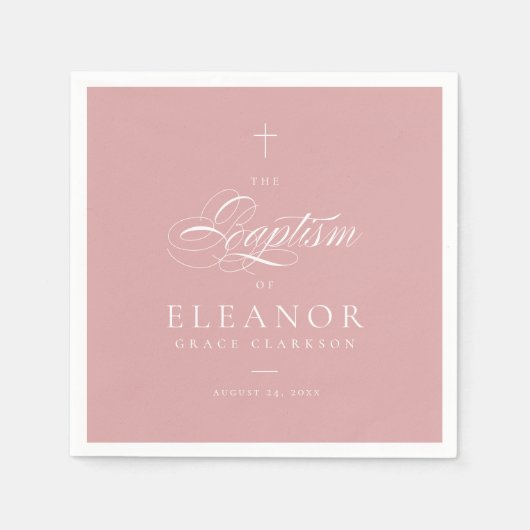 Roze Meisje Elegant Cross Script Kalligrafie Doop Servet (Voorkant)