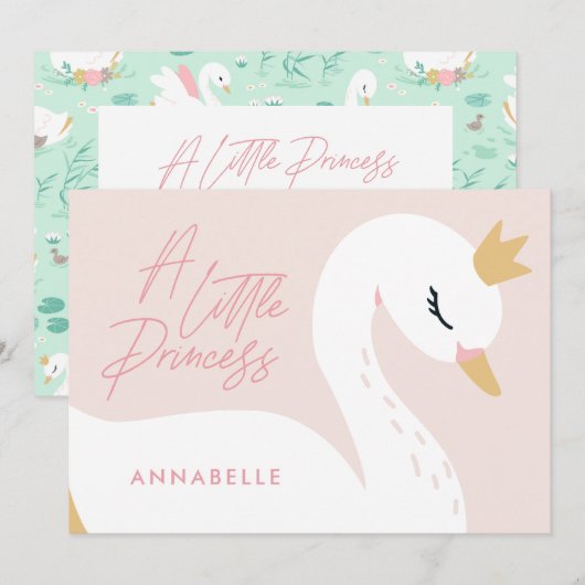 Roze meisje elegante schattige zwanenkinderen  kaart (Voorkant / Achterkant)