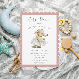 Roze meisje Elephant Baby shower Uitnodiging