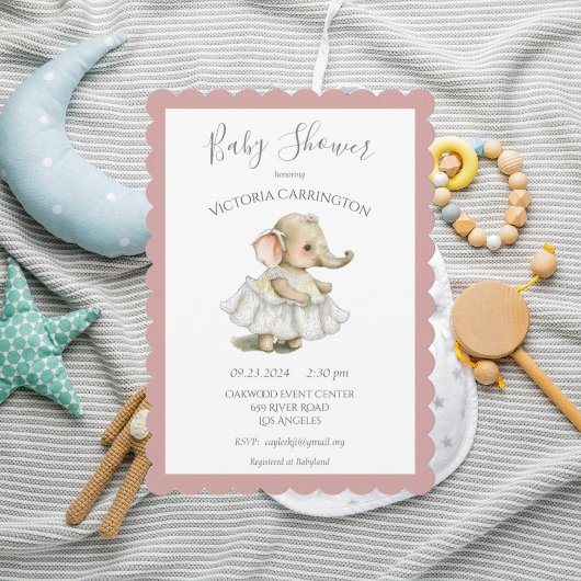 Roze meisje Elephant Baby shower Uitnodiging