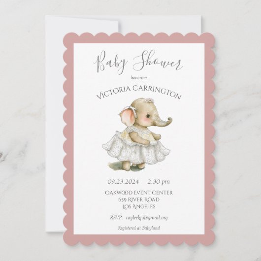 Roze meisje Elephant Baby shower Uitnodiging (Voorkant)
