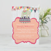 Roze meisje Elephant Circus Baby shower Uitnodigin Kaart (Staand voorkant)