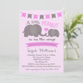 Roze meisje Elephant Peanut Baby shower uitnodigin Kaart (Staand voorkant)
