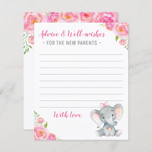 Roze meisje Elephant Shower New Parents Advice Kaa (Voorkant / Achterkant)