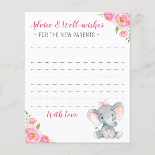 Roze meisje Elephant Shower New Parents Advice Kaa (Voorkant)