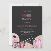 ROZE MEISJE FILM AVOND FEESTJE UITNODIGING (Voorkant)