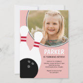 Roze Meisje Foto Bowling Verjaardagsfeest Kaart (Voorkant)