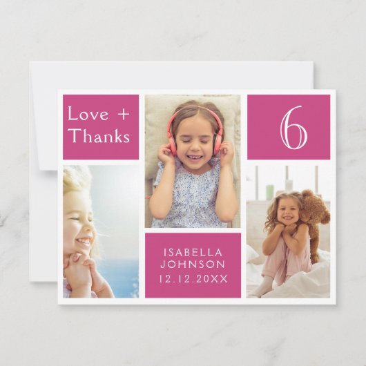 Roze meisje Foto Collage Birthday Love Bedankt (Voorkant)
