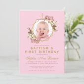 Roze Meisje Foto Doop Eerste Verjaardag Orchideeën Kaart (Staand voorkant)