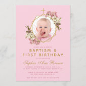 Roze Meisje Foto Doop Eerste Verjaardag Orchideeën Kaart (Voorkant)