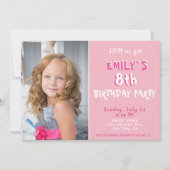 Roze Meisje Foto Verjaardagsfeestje Kaart (Voorkant)