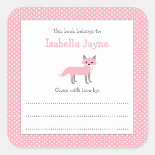 Roze Meisje Fox Bookplate vierkante sticker