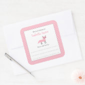 Roze Meisje Fox Bookplate vierkante sticker (Envelop)