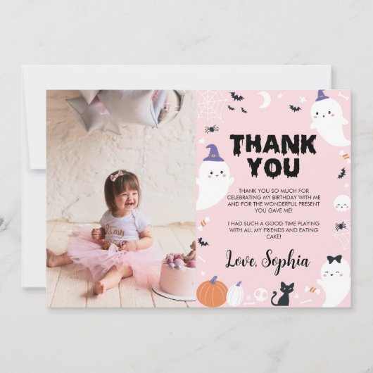 Roze Meisje Ghost Verjaardag Foto Dank u Kaart (Voorkant)