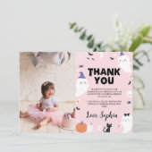 Roze Meisje Ghost Verjaardag Foto Dank u Kaart (Staand voorkant)