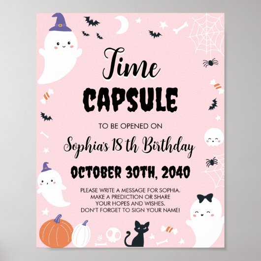 Roze Meisje Ghost Verjaardag Tijd Capsule Teken Poster (Voorkant)
