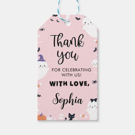 Roze Meisje Ghost Verjaardagsfeestje Dank u Label Cadeaulabel (Voorkant)