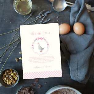 Roze Meisje Gingham Bosland Domme Gans Baby Shower Bedankkaart