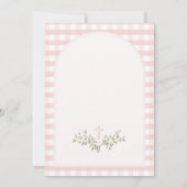 Roze Meisje Gingham Wildflowers doopsel Kaart (Achterkant)