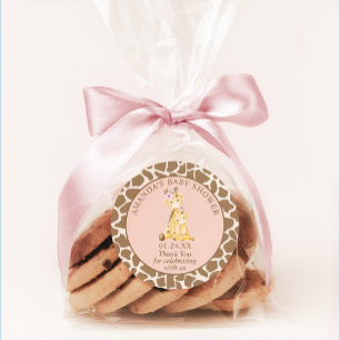 Roze Meisje Giraffe Baby Shower Ronde Sticker