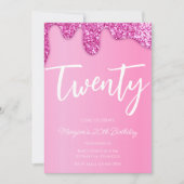 Roze Meisje Glitter 20e Verjaardagsfeestje Kaart (Voorkant)