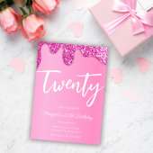Roze Meisje Glitter 20e Verjaardagsfeestje Kaart