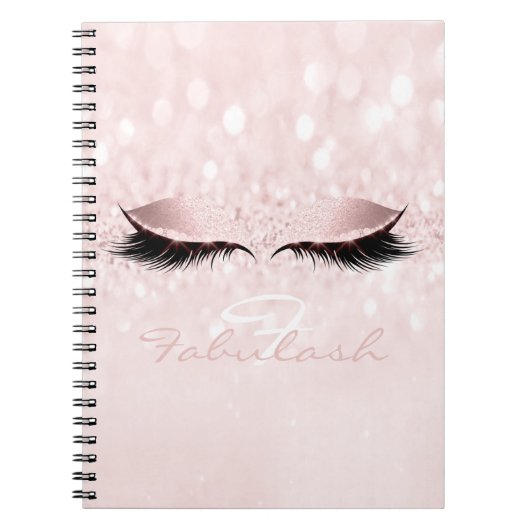 Roze meisje Glitter Makeup Sparkly Monogram Naam Notitieboek (Voorkant)