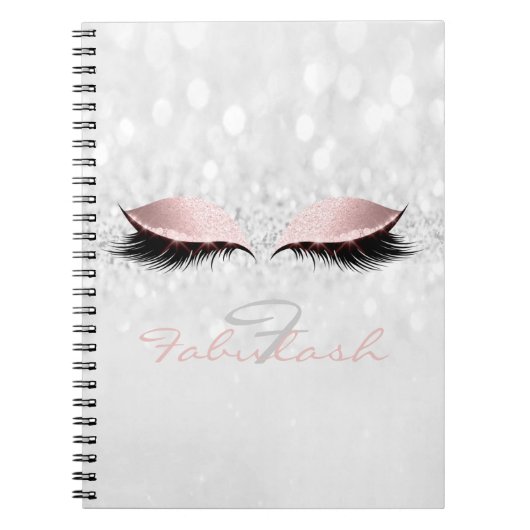 Roze meisje Glitter Makeup Sparkly Monogram Silver Notitieboek (Voorkant)