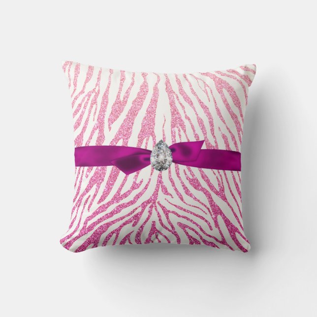 Roze meisje Glitter Zebra Pattern Rbbon Diamond Kussen (Voorkant)