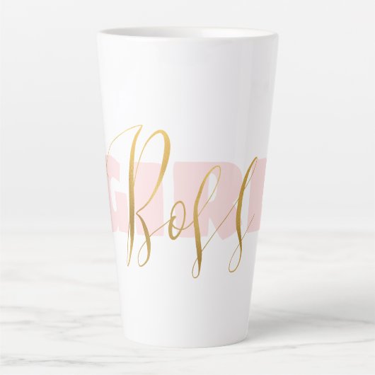 Roze Meisje Gouden Baas Latte Mok (Voorkant)
