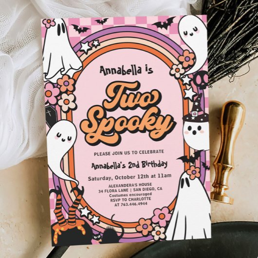 Roze Meisje Halloween Foto 2e Verjaardagsfeest Kaart