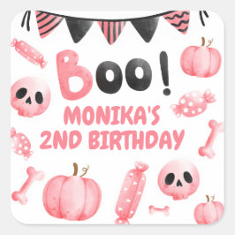 Roze Meisje Halloween Party Tweede Verjaardag Vierkante Sticker