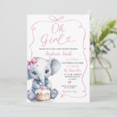 Roze Meisje Handgetekend met Bow Elephant Baby sho Kaart (Staand voorkant)