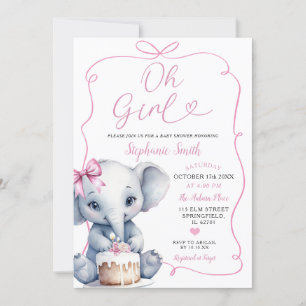 Roze Meisje Handgetekend met Bow Elephant Baby sho Kaart
