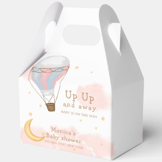 Roze Meisje Hete Luchtballon Moon Star Baby shower Bedankdoosjes (Achterkant)
