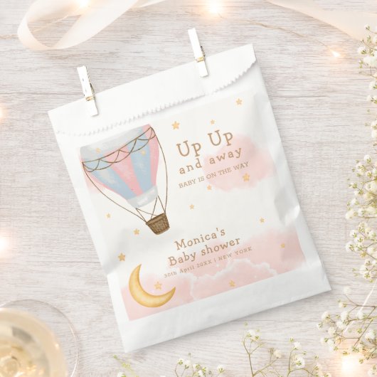 Roze Meisje Hete Luchtballon Moon Star Baby shower Bedankzakje (Geknipt)