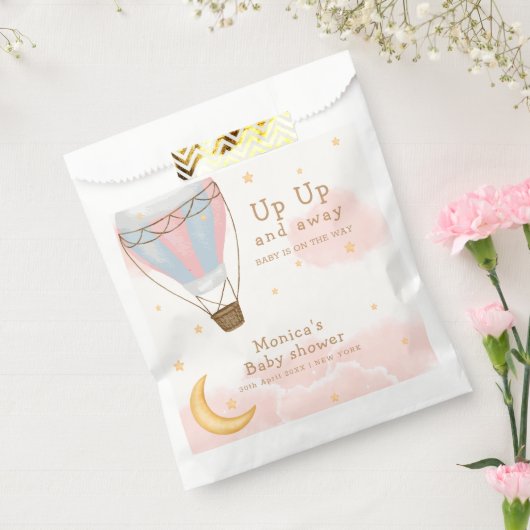Roze Meisje Hete Luchtballon Moon Star Baby shower Bedankzakje (Gezegeld)