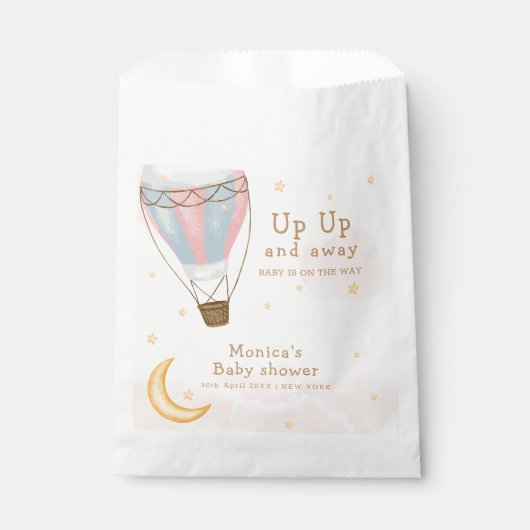 Roze Meisje Hete Luchtballon Moon Star Baby shower Bedankzakje (Voorkant)