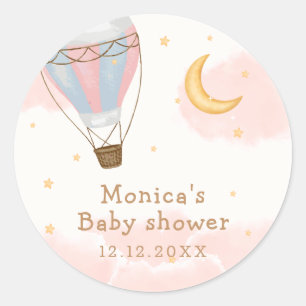 Roze Meisje Hete Luchtballon Moon Star Baby shower Ronde Sticker