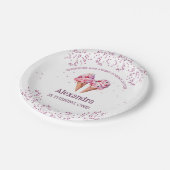 Roze Meisje Ice Cream 1e Verjaardagsfeestje Papieren Bordje (Gekanteld)
