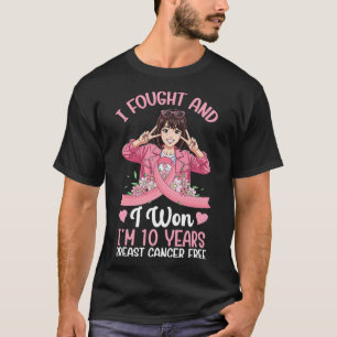 Roze Meisje Ik vocht en ik won Ik ben 10 jaar Bors T-shirt
