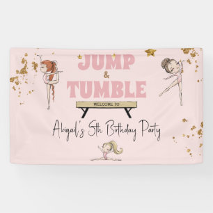 Roze Meisje Jump & Tumble Gymnastiek Verjaardagsfe Spandoek
